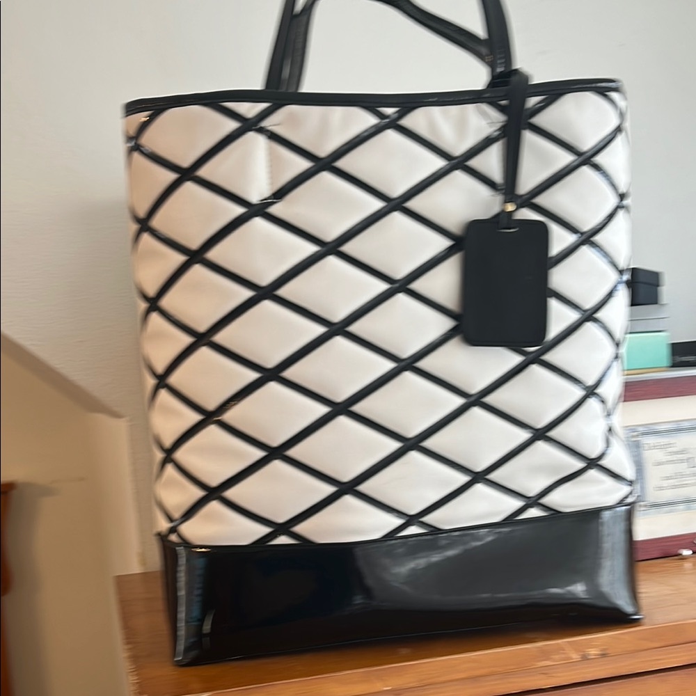 Elegant Black and White Quilted Tote Bag